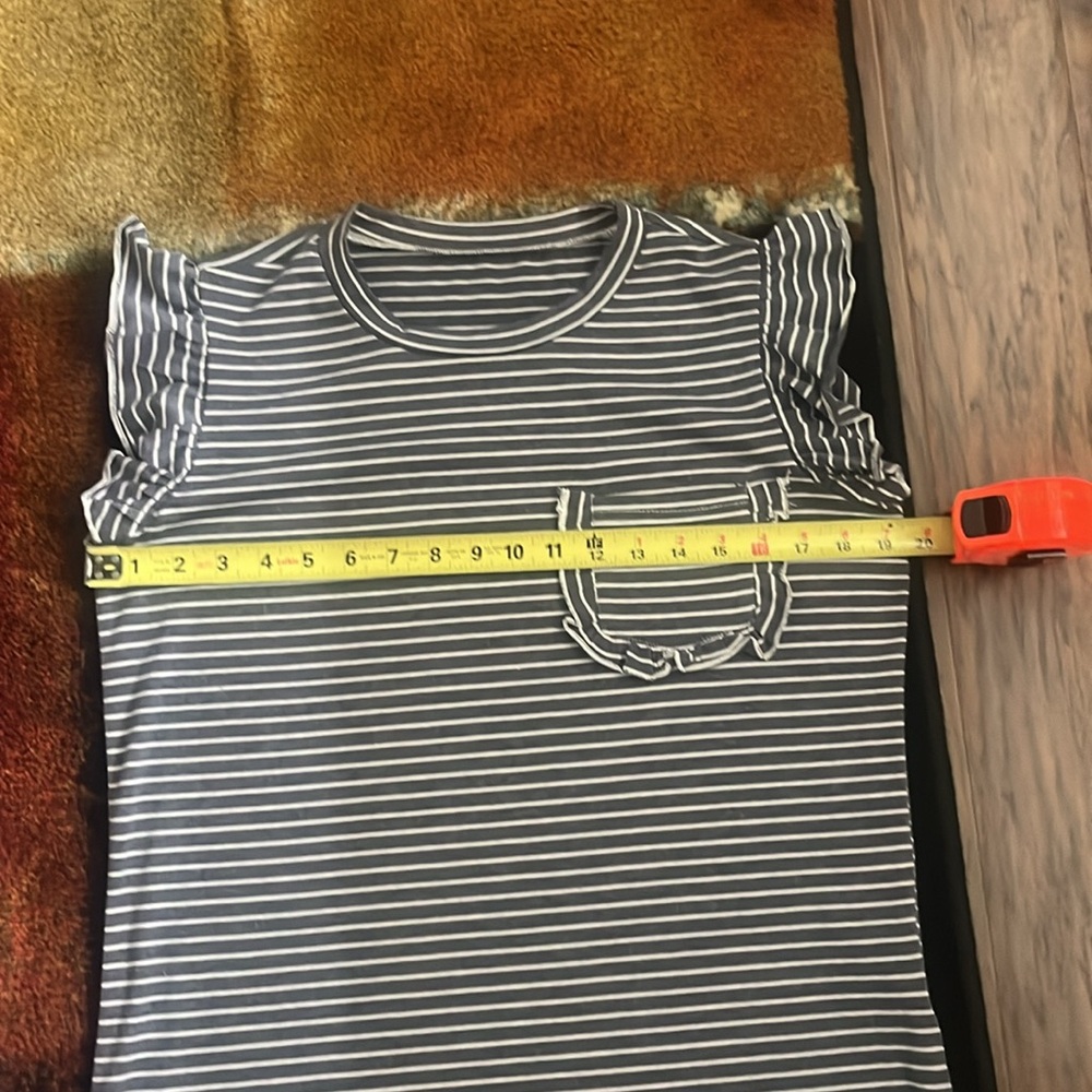 LIKE NEW SHEIN LUNE Striped Print Pocket Patched Ruffle Trim Tee - Sz Medium/6 - Picture 8 of 11